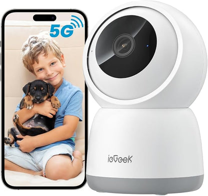 ieGeek Indoor Camera, 2K Cameras for Home Security, 5G Security Camera Indoor, 360° Pet/Dog/Baby Camera with Phone App, AI Tracking, 2-Way Audio, Night Vision, 24/7 SD Card Storage, Alexa