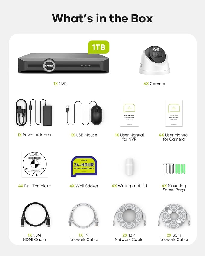 SANNCE 2K 3MP PoE Security Camera System - 8CH 6MP Surveillance NVR with 4PCS 3MP HD Weatherproof Dome Cameras with H.265 Video Compression, Clear Full Color Night Vision, Audio Recording (1TB HDD)