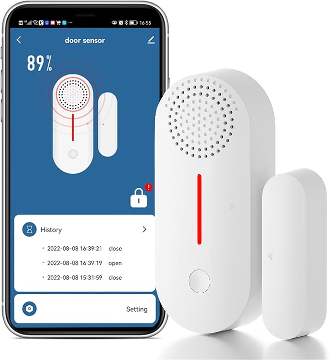 WiFi Door Window Sensor Alarm: Smart Door Sensor, Magnetic Contact Sensor Wireless for Home Security Burglar Alert, 90db Alarm & App Notification, Door Open Sensor Compatible with Alexa (1-Pack)