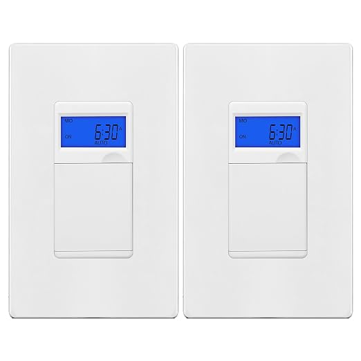 ENERLITES 7 Days Digital in-Wall Programmable Timer Switch for Lights, Fans, and Motors, Neutral Wire Required,7-Day 18 ON/Off Timer Settings, with Blue Backlight, UL Listed, HET01, White, 2 Pack | UL Listed, Digital In-Wall Switch Timer with 18 ON/OFF...