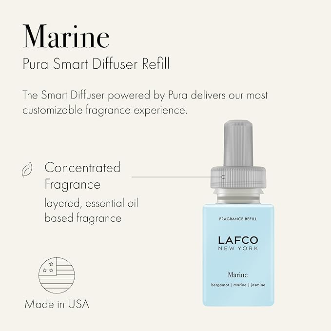 LAFCO New York Pura Smart Device Refill, Marine - Pack of 2 - Vial Delivers Up to 2 Weeks of Fragrance Life - Made in the USA