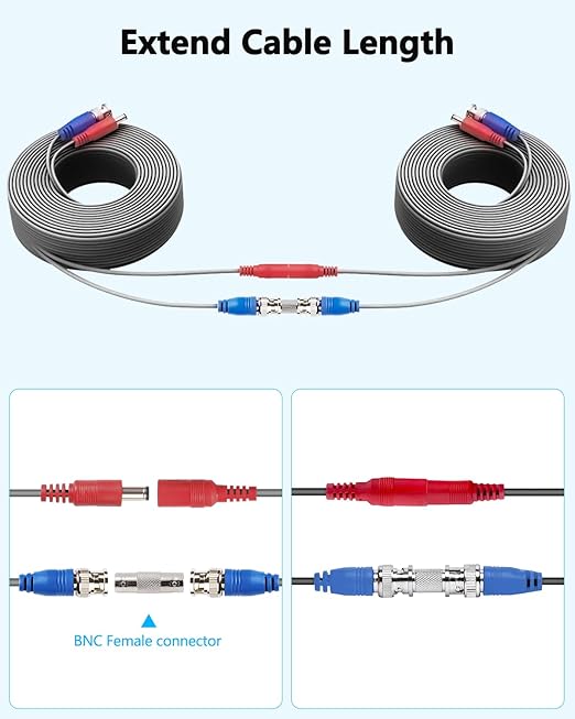OOSSXX Video Power Cable BNC Extension All-in-One Cables for CCTV Security Cameras, Outdoor Wired Surveillance Camera DVR System
