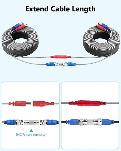 OOSSXX Video Power Cable BNC Extension All-in-One Cables for CCTV Security Cameras, Outdoor Wired Surveillance Camera DVR System