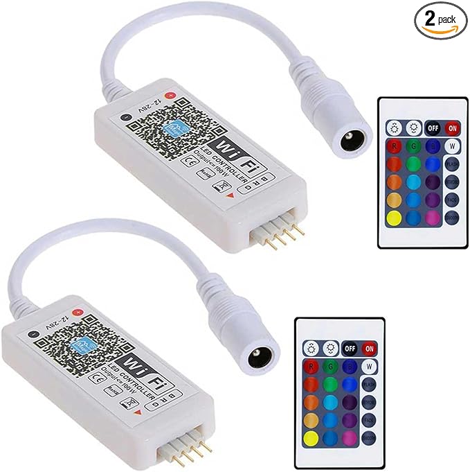 Smart LED WiFi Controller, Updated Wireless 24 Keys RF Remote Control for GRB BGR RGB LED Strip Lights, Compatible with Alexa Google Assistant IFTTT with Free Magic Home App (2 Pack)
