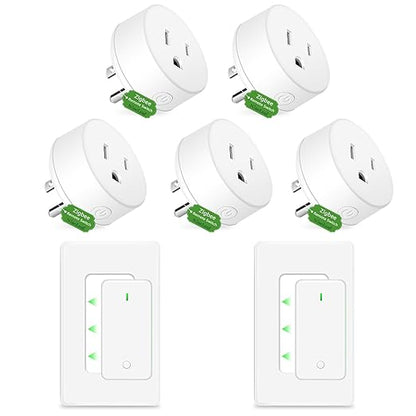 NineLeaf Zigbee Smart Outlet w Remote Control, Wireless Plug,Zigbee Hub Required, 500ft, APP & Voice Control, Compatible with Alexa & Google Home, Timer & Schedule, 2 Switches+5 Outlets