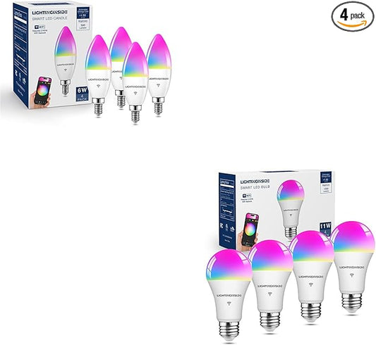 4Pack Smart E12 Bulbs + 4Pack Smart A19 Lights Bundle