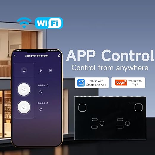 Smart Plug Energy Monitoring,4.65 X 2.83 X 1.69 Inches Wall Socket,Smart Outlet Compatible with Alexa and Tuya,Socket 2.4GHz WiFi Only,Black
