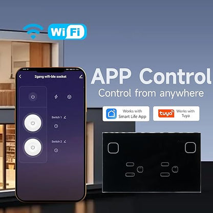 Smart Plug Energy Monitoring,4.65 X 2.83 X 1.69 Inches Wall Socket,Smart Outlet Compatible with Alexa and Tuya,Socket 2.4GHz WiFi Only,Black