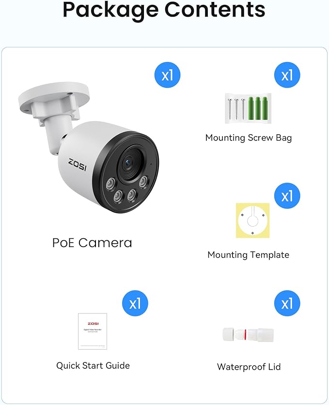 ZOSI 4K PoE Add on Security Camera,8MP Indoor Outdoor Bullet CCTV Surveillance IP Camera with Person Vehicle Detection,One-Way Audio,Metal Housing,Only Compatible with Same Brand 8MP/4K POE NVR