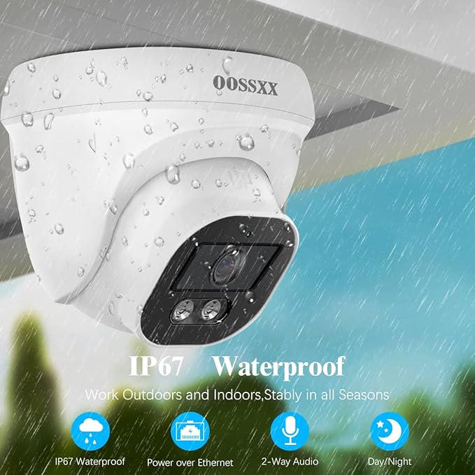 OOSSXX (2026 Update) 4K PoE Security Camera System with 10" Monitor, 4 Wired Cameras Outdoor Indoor, 4CH NVR with 1TB HDD, Built-in Mic, No Monthly Fee, Free App Remote Access