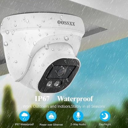 OOSSXX (2026 Update) 4K PoE Security Camera System with 10" Monitor, 4 Wired Cameras Outdoor Indoor, 4CH NVR with 1TB HDD, Built-in Mic, No Monthly Fee, Free App Remote Access