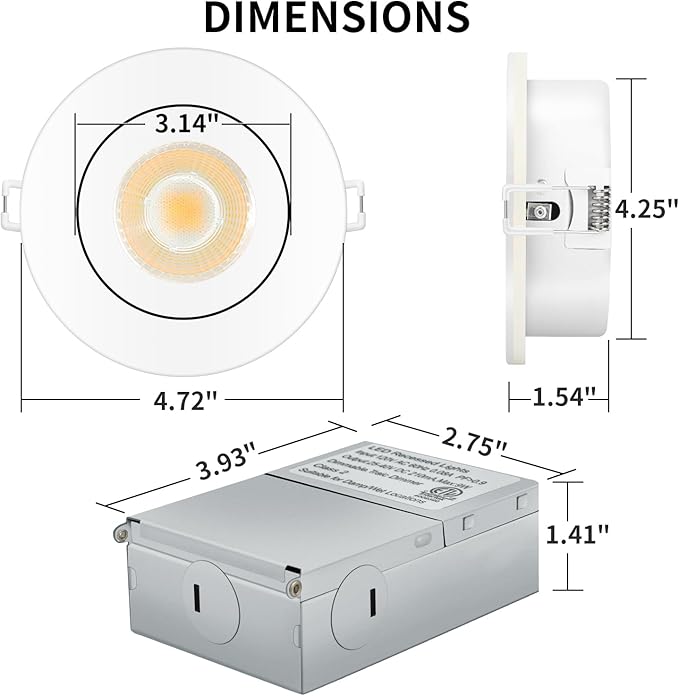 KnLnny Ware Gimbal Recessed Lights 4 Inch 12 Pack, Eyeball Outdoor recessed Lighting with Junction Box,9W 750LM Dimmable ETL Listed, Airtight, 5CCT Selectable