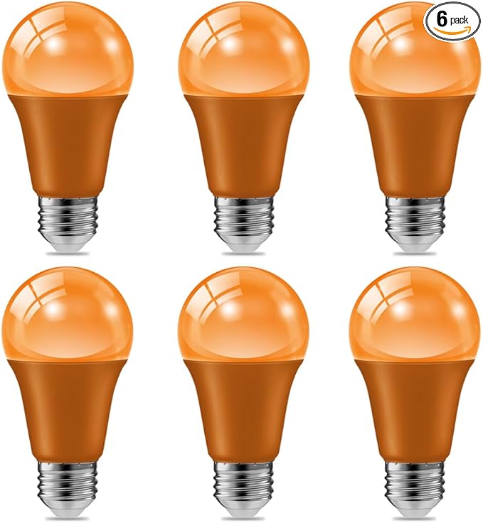 haraqi 6 Pack 9W (60W Equivalent) 120V E26 Base A19 LED Colored Light Bulb, Orange LED Lights for Party Christmas Decor and Halloween Lighting