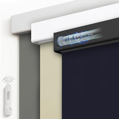 Motorized Blinds with Remote, Blackout Rechargeable Automatic Roller Shades, Cordless Smart Blinds Compatible with Alexa, Custom Blind for Indoor Windows, Photo Film Midnight Blue