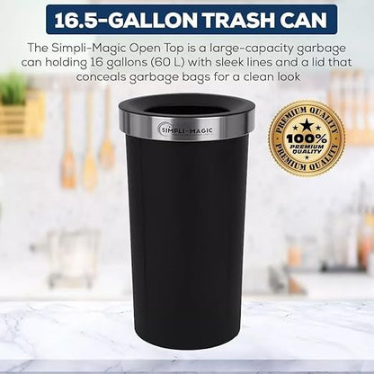 Simpli-Magic 16 Gallon (60L) Open Top Trash Can – Round Commercial Trash Can – Smudge-Resistant, Easy to Clean, Non-Skid Base, Stainless Steel (2 Pack)