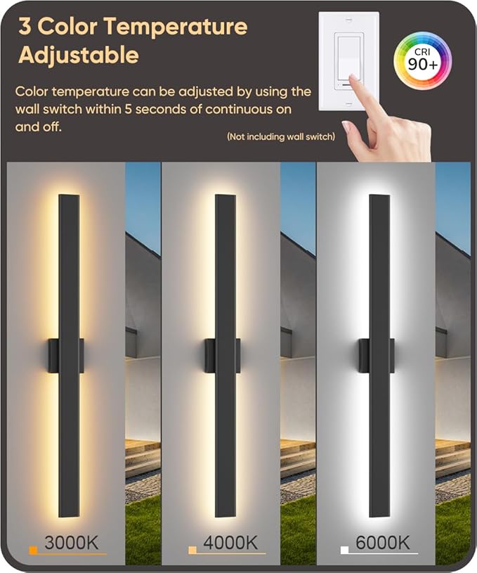 Aipsun Black Outdoor Wall Sconce 3000K 4000K 6000K, 39.4in Modern Exterior Light 1 Pack, Long LED Linear Wall Light Outside Lighting for Entrance, Hallway, Garage, Porch(3CCT)
