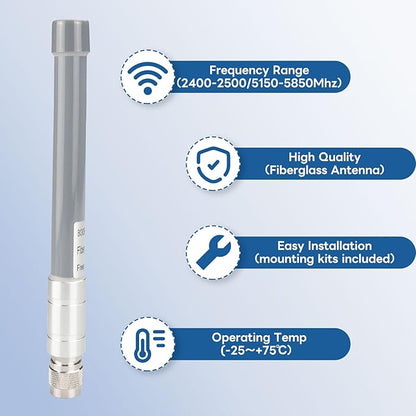 Boobrie Dual Band WiFi Antenna 2.4GHz/5.8GHz 3dBi N Male Fiberglass Outdoor WiFi Antenna Omni-Directional for Wireless Security IP Camera Hotspot WiFi Router WiFi Extender Video Surveillance Monitor