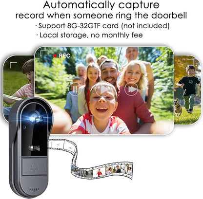 TKMARS Doorbell Camera Wireless No Subscription 1080P, Waterproof Door Bell Camera with Monitor Screen Free Storage NO WiFi and APP Needed, Video Intercom Two-Way Audio, 170° View Angle,Night Vision