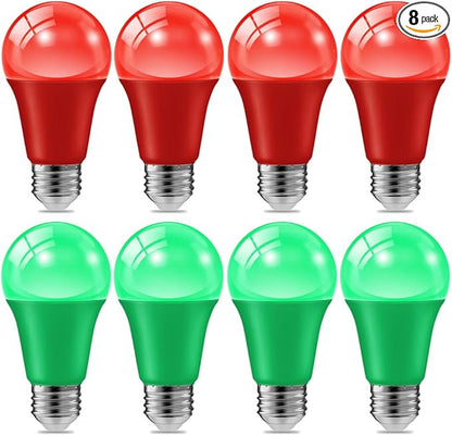haraqi 8 Pack 9W (60W Equivalent) 120V E26 Base A19 LED Colored Light Bulb, Red Green LED Lights for Party Christmas Decor and Halloween Lighting