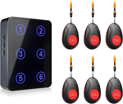 CallToU Wireless Call Button Caregiver Pager Nurse Call System for Elderly /Patients at Home /Hospital with Voice Announcements and LED Number Display (6 Waterproof Call Button & 1 Receiver)