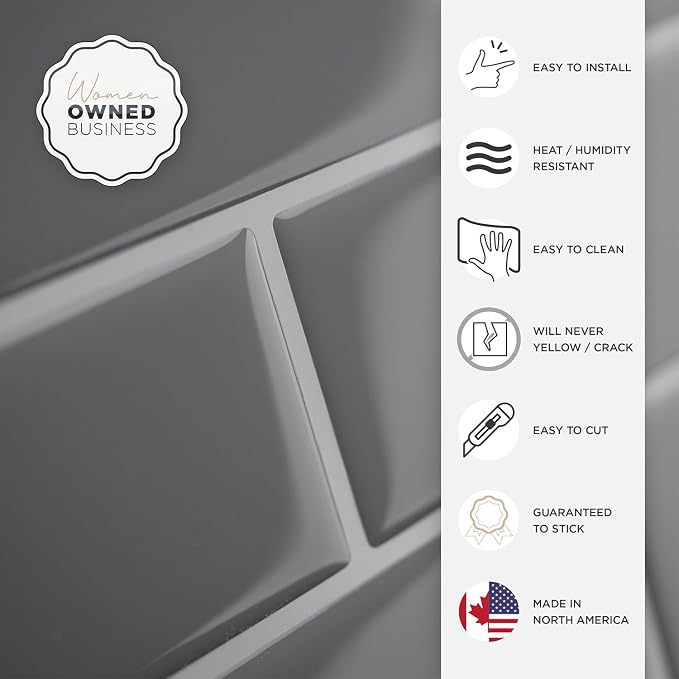 Smart Tiles Peel and Stick backsplash, Subway Slate Gray, 10.95"x9.7" | Pack of 10 (6.3 sq ft), Glossy, Heat/Moisture Resistant, Low VOC, Kitchen/Bathroom, Renter Friendly, Made in Canada