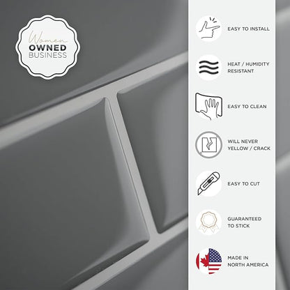 Smart Tiles Peel and Stick backsplash, Subway Slate Gray, 10.95"x9.7" | Pack of 10 (6.3 sq ft), Glossy, Heat/Moisture Resistant, Low VOC, Kitchen/Bathroom, Renter Friendly, Made in Canada