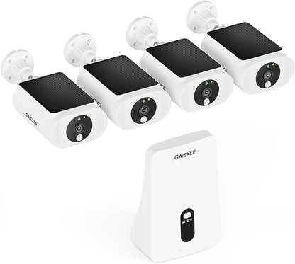 Solar Security Cameras Wireless Outdoor 4 Cam Kit Expadable to 10H, No Subscription Cameras for Home Security System, 64G Local Storage, 2.4G &5G WiFi, 2K Color Night Vision Two-Way Audio IP66