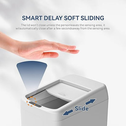 ELLO&ALLO Motion Sensor Trash Can 8 Gallon for Kitchen with Roll Up Lid, Automatic Touch Free High-Capacity Waste Bin White