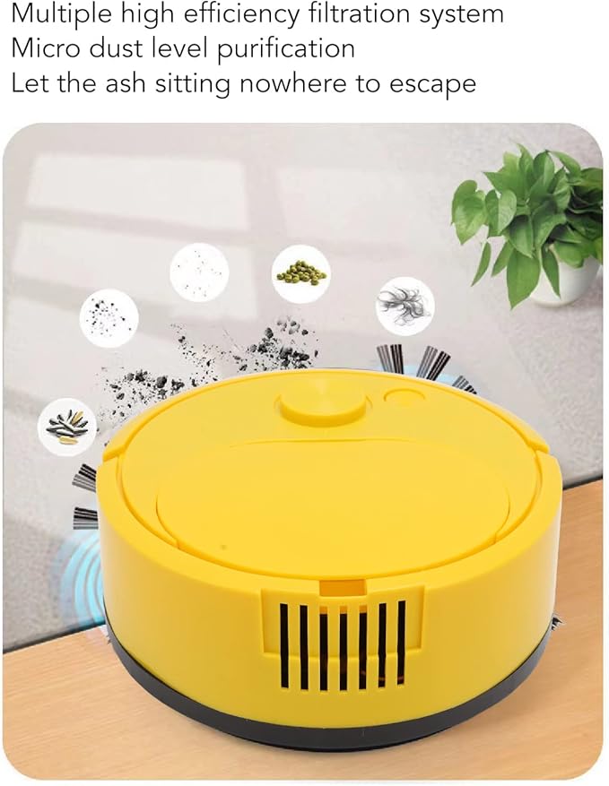 Automatic Vacuums Robot, Multifunctional USB Charging Mini Smart Sweeping Robot for Pet Hair Wooden Floors Tiles Carpets (Yellow)