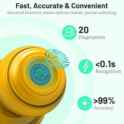 UMIKSMART Fingerprint Door Knob Lock, Smart Keyless Entry Door Knob with Tuya App Control & Auto-Lock, Backup Key, Easy Install for Home, Apartment, Office, Yellow