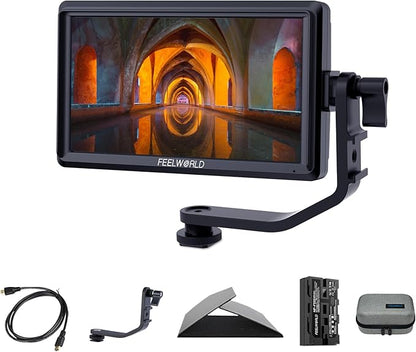 FEELWORLD 5.5 Inch DSR Camera Field Monitor with F550 Battery 2200mAh+Bag Small Full HD 1920x1152 IPS Video Assist Mit HDMI Output and Input S55V3