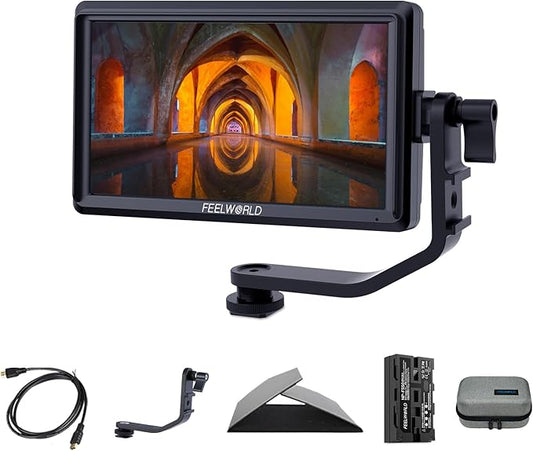 FEELWORLD 5.5 Inch DSR Camera Field Monitor with F550 Battery 2200mAh+Bag Small Full HD 1920x1152 IPS Video Assist Mit HDMI Output and Input S55V3
