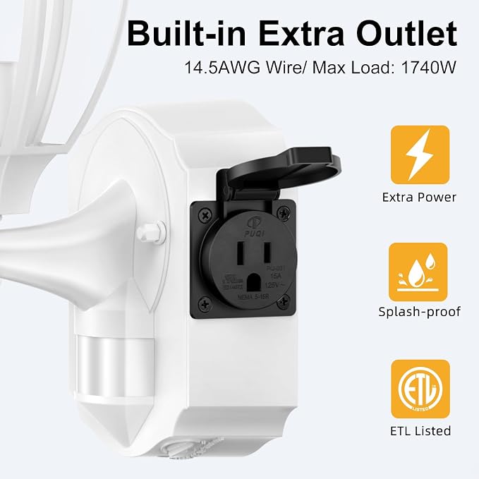 Porch Lights with Outlet, Motion Sensor Outdoor Lights