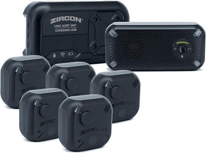 Zircon Leak Alert 360 Smart Water Leak Detector Kit with WiFi - iPhone Only iOS Alerts - Flood Protection for Home, Kitchen, Bathroom, Basement, Includes 5 Sensors, Charging Station and Alarm