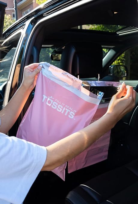 Tossits Hanging Car Trash & Garbage Bags, Disposable, Pink 21 Count