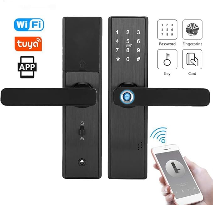 Fingerprint Door Lock, WiFi Smart Biometric Door Lock Password IC Card Entry Access System with Mechanical Key for Hotels and Offices Homes Apartments