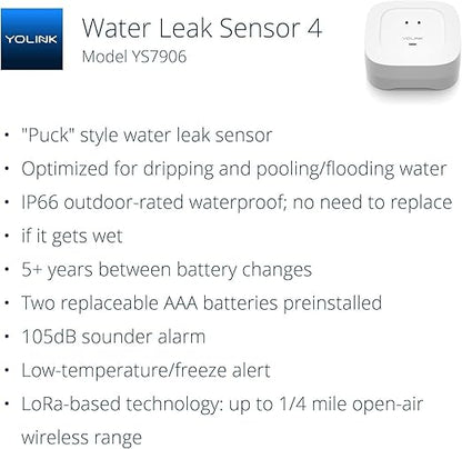 YoLink Water Leak Starter Kit: Hub + 2 Leak Sensor 4 (105 dB Siren), LoRa Long-Range, App/SMS/Email Alerts, D2D Offline, 2 AAA Up to 5-Year Battery, Compatible with Alexa/IFTTT/Home Assistant