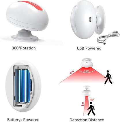 Wireless Motion Sensor Doorbell -Indoor Motion Detector Alarm, Door Chime for Business/Store/Office Entrance, Entry Alert Bell with Buzzer, USB/Battery Powered (1 Receiver + 3 Motion Sensor)