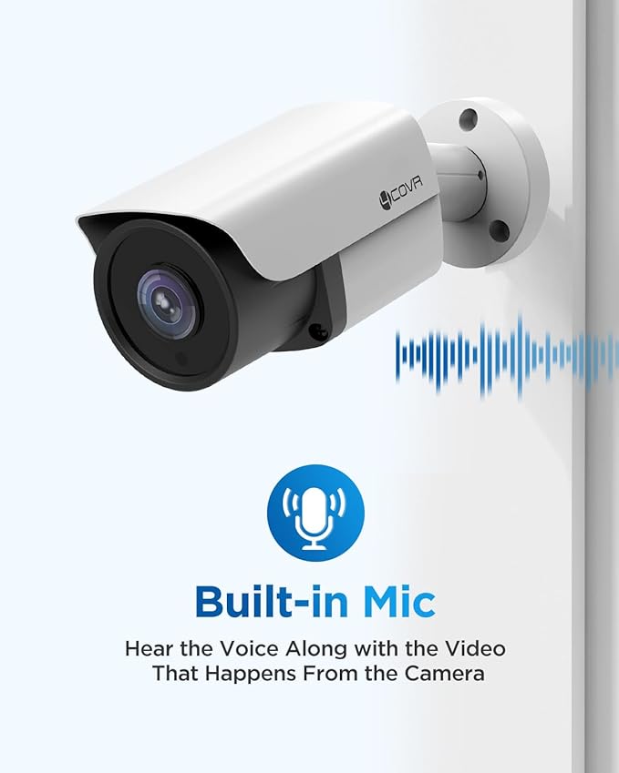 4COVR 5MP PoE Security IP Bullet Camera Outdoor, 5-Megapixel UltraHD Wired Surveillance Camera, AI Human Vehicle Detection, 110° Wide Angle 2.8mm Lens Built-in Mic, 100ft IR Night Vision, LY37EX5MA