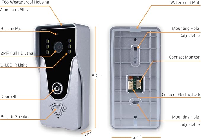 Wireless Video Doorbell Intercom with Monitor System, WiFi Video Intercom 1080P HD Metal Camera, 7 Inch Monitor with 32G Card Record, Tuya APP, 2-Way Audio, Unlock for Home Security System