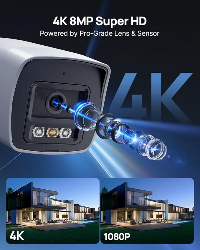 ANNKE Security 4K 8MP PoE Camera, Surveillance Outdoor AI IP Cam with Mic/Audio, AI Human/Vehicle Detection, Smart Dual Light, IP67, H.265+, Up to 512GB Storage, 4mm Lens, Color Night Vision