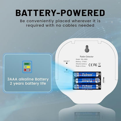 Radon Detector for Home, Office, Workplace, Hello Radon S, E-Ink Display, Alpha Spectrometer Sensor, 2-Year Battery Life, Wall Mounted & Free Standing, PCi/L & Bq/m³ Units Switchable