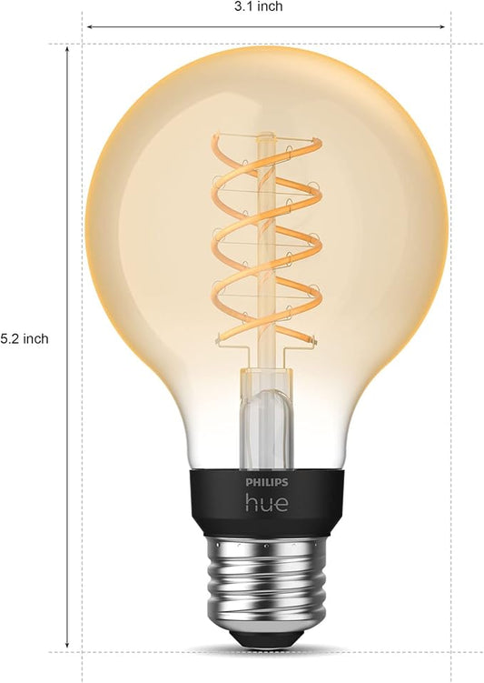 Philips Hue Smart 60W G25 Filament LED Bulb - Soft Warm White Light - 2 Pack - 550LM - E26 - Indoor - Control with Hue App - Compatible with Alexa, Google Assistant, and Apple Homekit