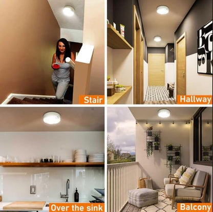 TOOWELL Motion Sensor Ceiling Light Battery Operated Indoor/Outdoor LED Ceiling Lights for Closet Hallway Pantry Laundry Stairs Garage Bathroom Shower Porch Shed Wall 400LM Motion Activated Light