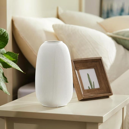 RONDURE Modern Ceramic Decorative Table Lamp Living Room Bedroom Bedside | Handcrafted Unique Warm Ambient Lighting Lamp, Accent White Translucent Ceramic shade, Fully Dimmable, Corded, Bulb Included