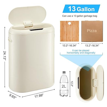Garvee 13 Gallon Automatic Sensor Trash Can with Motion Activated Lid - Touchless Kitchen & Bathroom Garbage Bin, Battery Powered Smart Can for Office/Bedroom (50L Capacity)