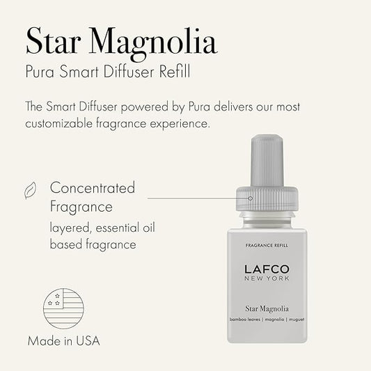 LAFCO New York Pura Smart Device Refill, Star Magnolia - Pack of 2 - Vial Delivers Up to 2 Weeks of Fragrance Life - Made in the USA