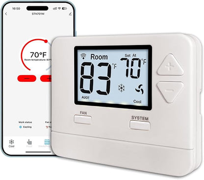 Heagstat WiFi Thermostats for Home Single-Stage 1Heat/ 1Cool, APP Remote Control, 7-Day or 0-Day Programmable. (C-Wire Required)