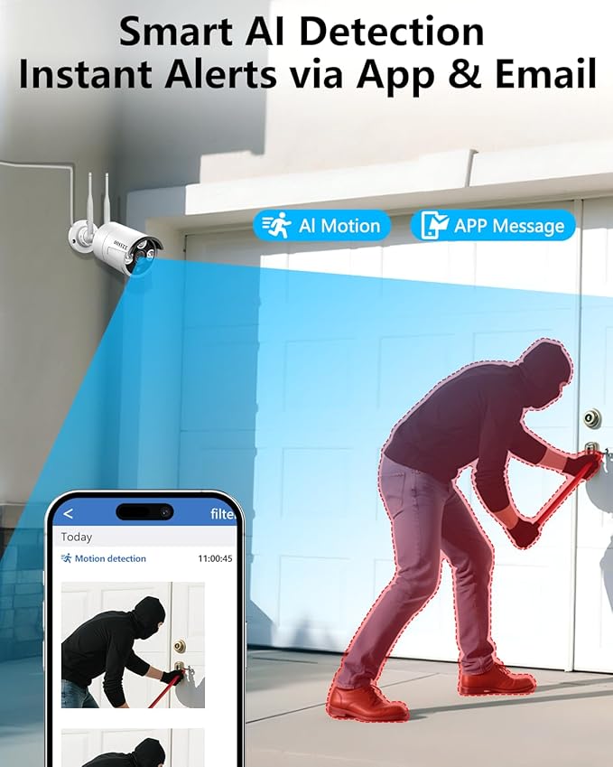 (2026 Update120 Days Storage) Wireless WiFi Outdoor Security Camera System, IP67 Waterproof Dual Antenna Cameras, Audio Recording, Night Vision, No Monthly Fee, Home NVR System