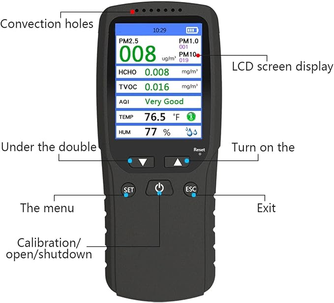 Air Quality Monitor Screen Air Quality Monitor, Air Quality Detector Lcd Pm10 High Precision Pm2.5 Pm1.0 2.8 Inch Dm106 Indoor Air Quality Meters